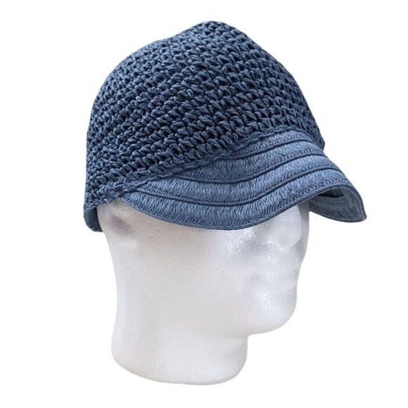 100% Paper Woven Cap Sun Hat Blue Lightweight Breathable Spring Summer - Picture 1 of 7